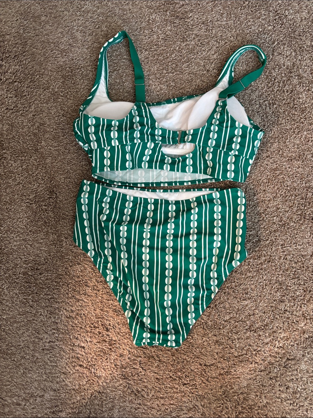 Kona Sol Green and White Striped High-Waist Bikini - Picture 3 of 4